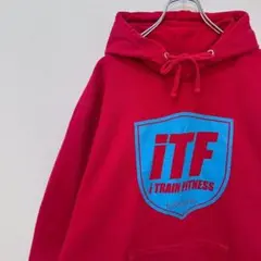 古着 FITNESS GYM ロゴ パーカー デカロゴ プルオーバー レッド 赤