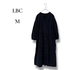 LBC レディース　長袖ロングシャツワンピース　ノーカラー　ネイビー　Mサイズのサムネイル