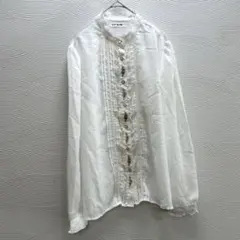 超美品✨CLEF DE SOL ホワイト 刺繍長袖シャツ✨Lサイズ