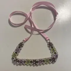 ビーズ　チョーカー　リボン　ハンドメイド　アクセサリー