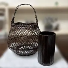 竹製 編み込みデザイン 花瓶