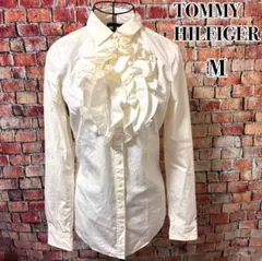 訳あり☆TOMMY HILFIGERフリルホワイト長袖ブラウス　レディース　M