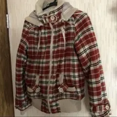 値下げ　ハニーズ　チェック中綿ジャンパー　赤　レッド