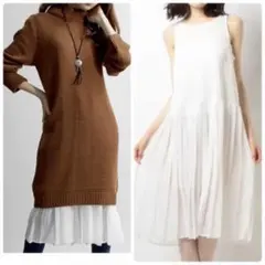 WEGO 2枚セット ニットレイヤードワンピース キャメル
