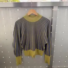 HAREハレ ランダムストライプニット ハイネック グリーン 上品 綺麗め