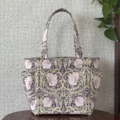 ハンドメイド ウィリアムモリス ピンパーネル サイドポケット付きトートバッグ