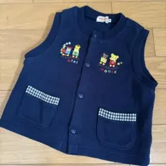 MIKI HOUSE ベスト 90 ネイビー 列車　くま　刺繍　ミキハウス