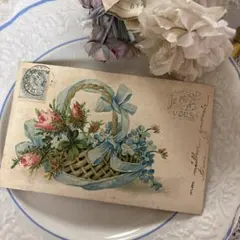 フランスアンティーク ポストカード 花かご