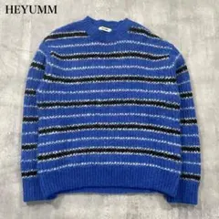 ヘイユム【F】ニット セーター マルチボーダー柄 クルーネック ふわふわ起毛