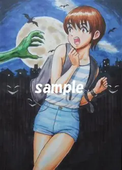 同人手描きイラスト『夜道』ショタ、半ズボン少年　A5サイズ