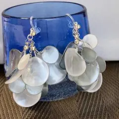 7-1ノンホールピアス　ディップアートアクセサリー　シルバー&パール揺れるピアス