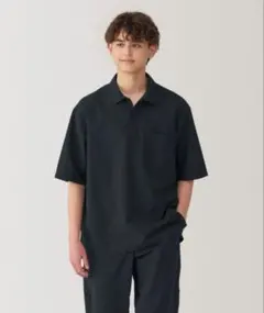 【無印良品】紳士 風を通す ワイド五分袖布帛ポロシャツ紳士Ｓ・ダークネイビー