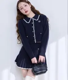 ポロ襟ニットセットアップ ネイビー