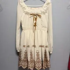 LIZ LISA 長袖ワンピース レースアップ 刺繍 フリル