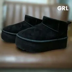 黒スエード厚底ムートンブーツ