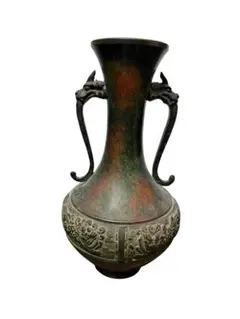 ドラゴン彫刻 錆銅製花器 花瓶 金属製ドラゴンと山の彫刻壺重い铜花器 - メルカリ
