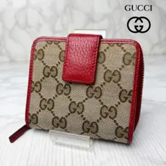 07 極美品 GUCCI 二つ折り財布 GGキャンバス 赤 - メルカリ