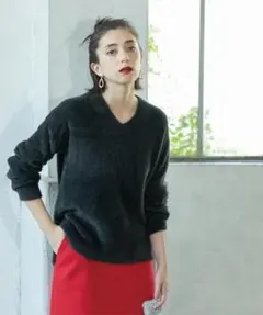 美品！OPAQUE.CLIP フェザーヤーンVネックニット チャコールグレー S