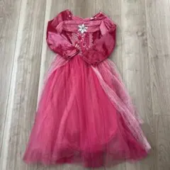 ピンクの長袖ドレス フリル付き　120