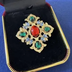 ヴィンテージ デザイン　アクセサリー　ブローチ　ゴールド　カラフルレトロ　豪華