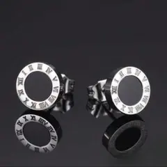 ✴️ブラックデザイン シルバー ジルコニア ピアス　ローマ数字　キラキラ　✴️