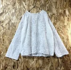 【デイジー/Dazy】フラワー刺繍 長袖トップスMシャギーホワイト シアーのサムネイル