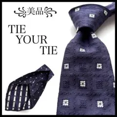 美品 TIE YOUR TIE セッテピエゲ ジャガード 小紋柄 ネクタイ 紺