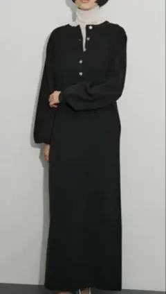 アダムエロペ　ヘンリーネックニットワンピース　ブラック　フリーサイズ