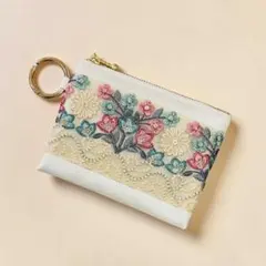 インド刺繍リボンミニポーチカラビナ付き（12cmファスナー）