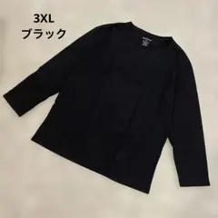 3XL 黒 長袖ロンT カットソー 無地 大きいサイズ メンズ ブラックのサムネイル