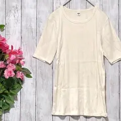 【ユニクロ】 Tシャツ カットソー トップス リブ 半袖 クルーネック M