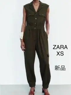 新品⭐︎ZARA オーバーオール　サロペット　つなぎ　黒（L〜XL）　a329 ZARA リブオールインワンつなぎ 黒 オーバーオール サロペット