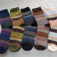 アウトドア 靴下 5足 ジャガード 暖かい 冷え症 山ガール キャンプ オルテガ