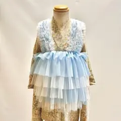 被布エプロン【スカイブルーホワイトフリル】チュール被布　七五三