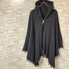 ポンチョ　【F】　ブラック　ニット　リブ　フード付き　おしゃれ　羽織り　暖か..