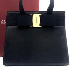 【美品】サルヴァトーレフェラガモ ヴァラリボン ハンドバッグ リザード型押し