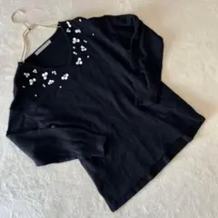 ef-de エフデ　長袖　ニットセーター　Vネック　アンゴラ混　毛混　ブラック