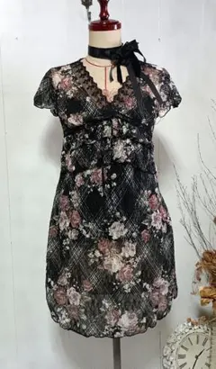 値下げ【古着】Y2K フェアリーグランジ　花柄シアーチュニック