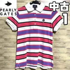 中古 パーリーゲイツ ポロシャツ レディース サイズ1 半袖 ボーダー柄