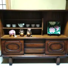 ウサギ印家具 サイドボード 飾り棚 オールナット 昭和レトロ