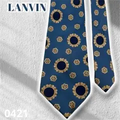 【LANVIN】ネクタイ ブルー ゴールド サークル柄 シルク 光沢感ありのサムネイル