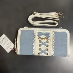 mezzo piano jrレースアップリボン＆ロゴプレート飾りお財布ショルダー