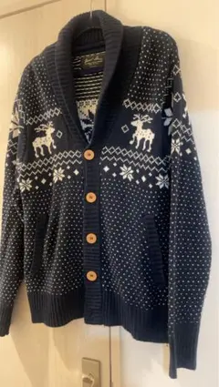 ネイビー 鹿柄 ニットカーディガン