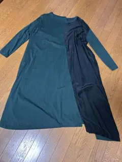 zuccaズッカグリーン・ブラックコンビネーション アシンメトリーワンピース M