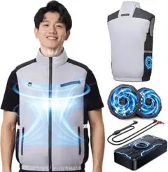 空調作業服 ベスト 半袖 12Vファン バッテリーセット ブラック 2XL 