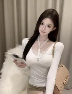 shein ワンホン レース ホルターネック トップス ホワイトのサムネイル