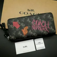 新作⭐店頭完売品 COACH 長財布 新品 ブラックグレーマルチ 黒 レザー