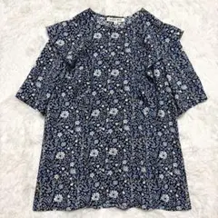 美品✨HANAE MORI ハナエモリ 現行 ブラウス シャツ 花柄 フリル 青のサムネイル