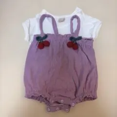 petit main 紫色ロンパースと白Tシャツセット 70