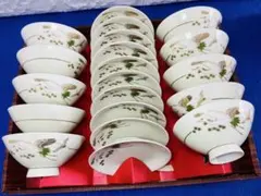 未使用 特選陶器 金鶴 御家庭揃 御飯セット お祝い茶碗 小皿 20点セット